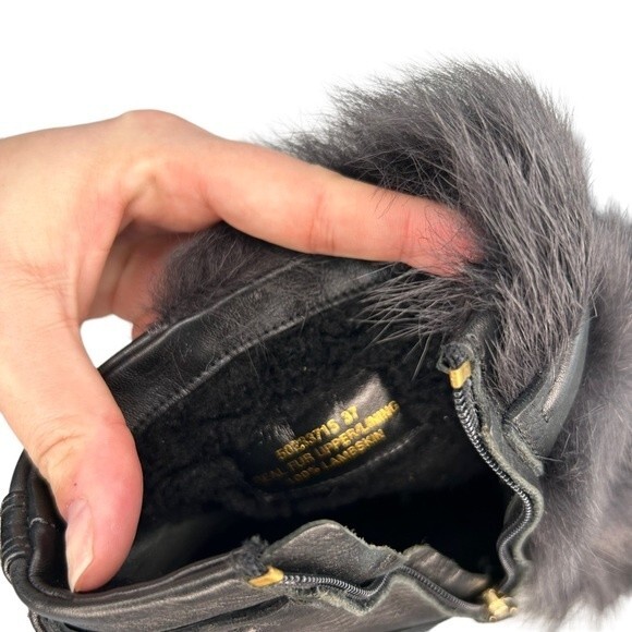 BOSS HUGO BOSS One of a Kind Rabbit Fur Lined Heeled Combat Boots Booties EU 37 - Picture 5 of 9